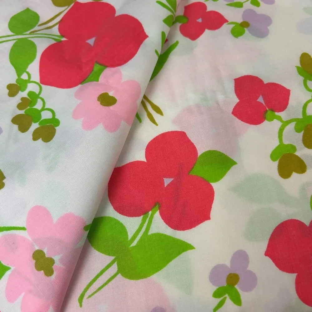 Vintage Pennprest Penneys Percale Pink Red Floral Full Flat Bed Sheet 81x104